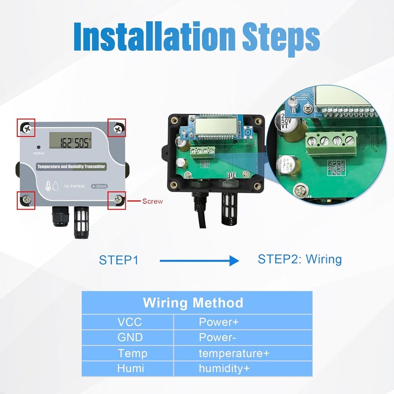 T-ZONE 4-20mA Temperature Humidity Transmitter,Digital Analog Temperature Transmitter Industrial Temp Humidity Sensor Collector Wall Mounted, Temp Probe Monitor for Greenhouse Environment Test Grow - Image 4